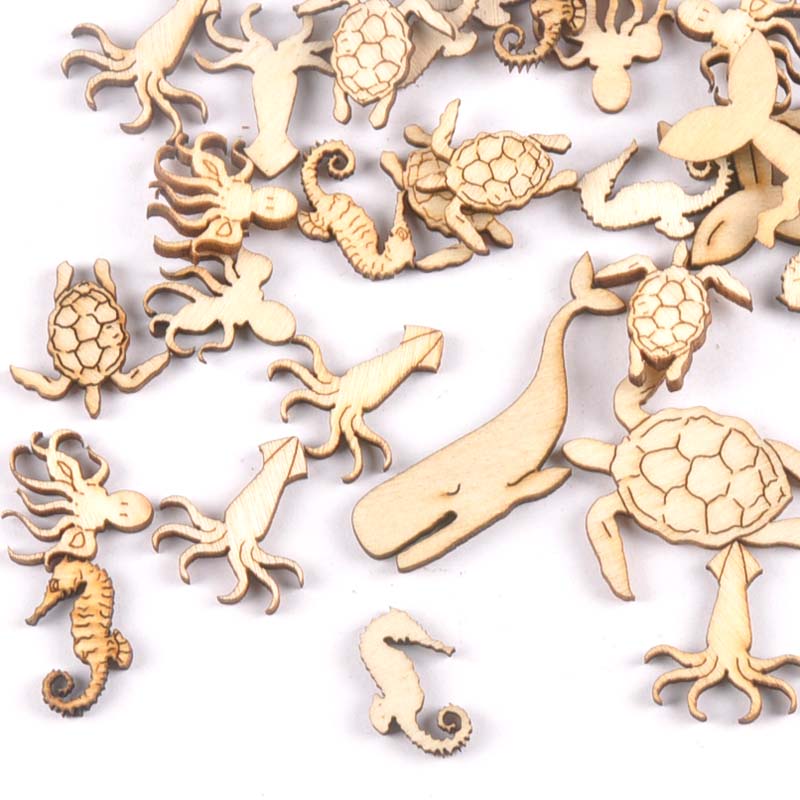 Craft Embellishment - 20 sztuk 25-40mm żółw morski/konie/krwia drewno