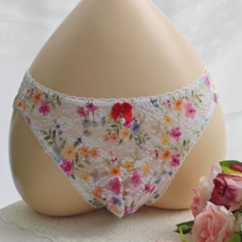 Embroidery Embellishments - Przezroczyste, seksowne męskie koronkowe majtki z