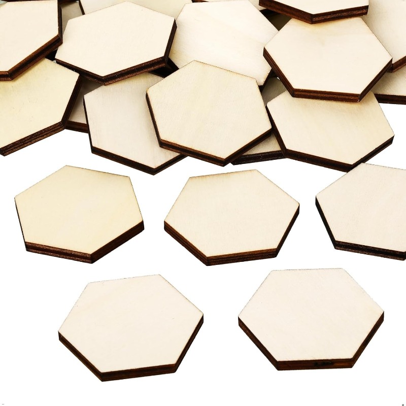 Craft Embellishment - 50 SZTUK 4CM Niedokończone Drewniane Sześciokąty